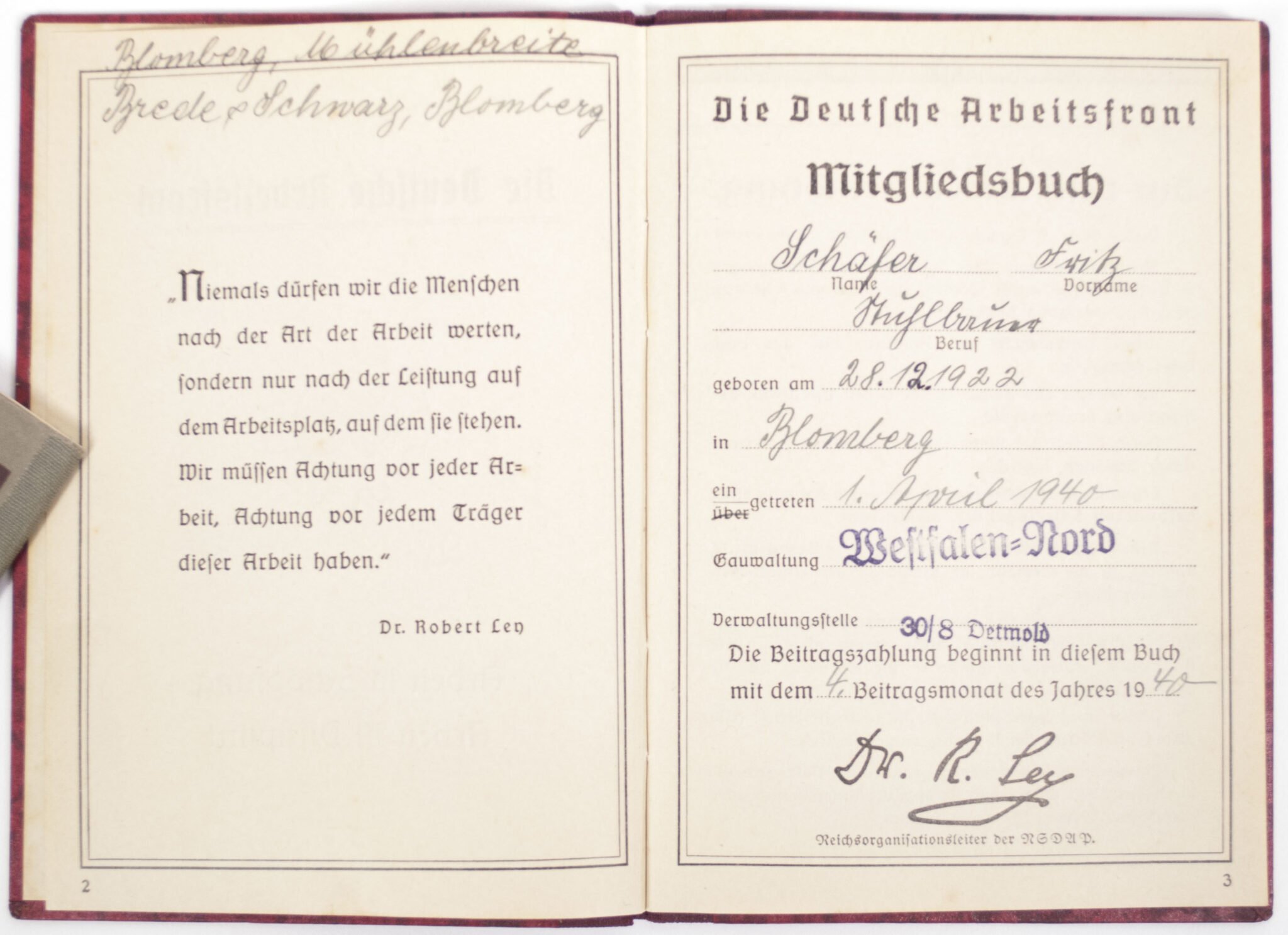 (DAF) Die Deutsche Arbeitsfront Mitgliedsbuch (1940) — image 4