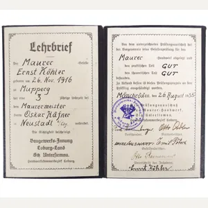 Lehrbrief Coburg-Land for a 'Maurer' (1935)