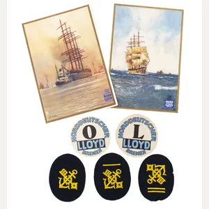 Norddeutscher Lloyd 3 arm badges, 2 Menucards and 2 paper …