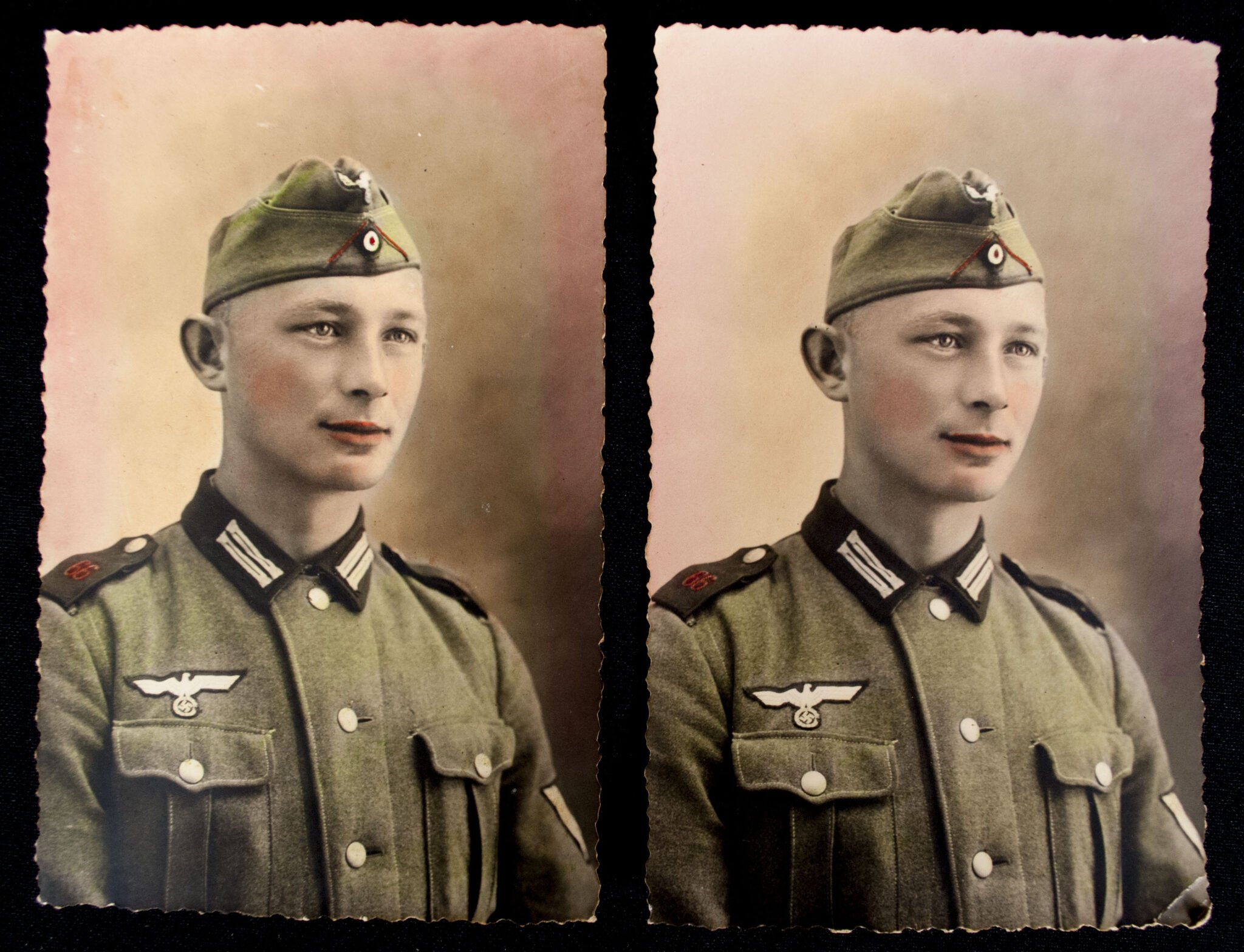 TWO colored postcard sized portraits of a solder from Artillerie Regiment 66 — image 3