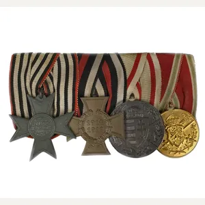 WWI German medalbar with Kriegshilfskreuz + Nichtkampfer + Pro Deo …