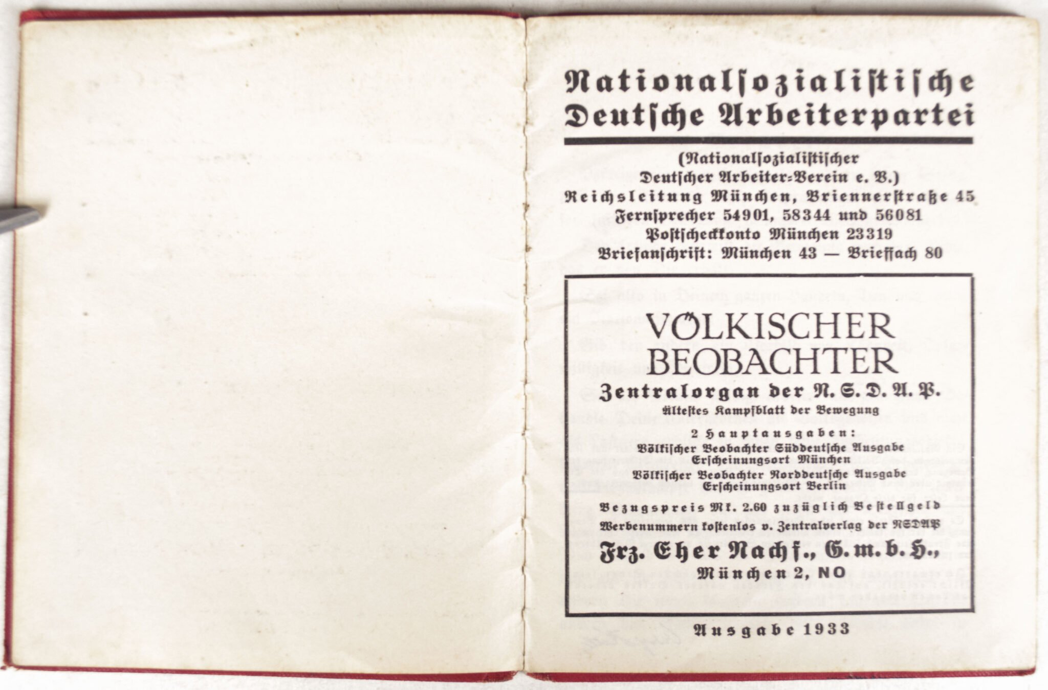 NSDAP Mitgliedsbuch (Memberbooklet) With early style eagle (1934) — image 2
