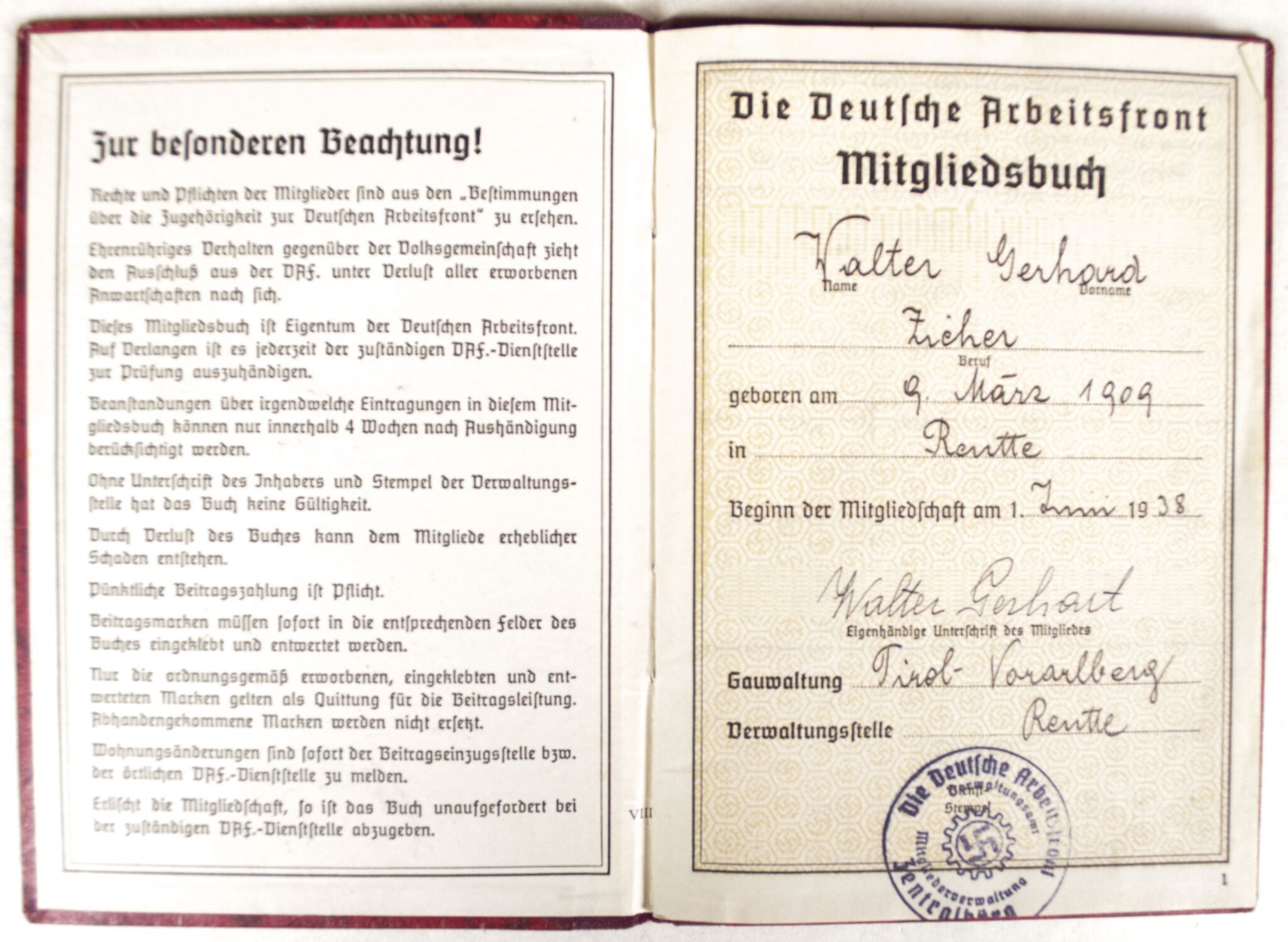 Deutsche Arbeitsfront (DAF) Mitgliedsbuch (variation) — image 2