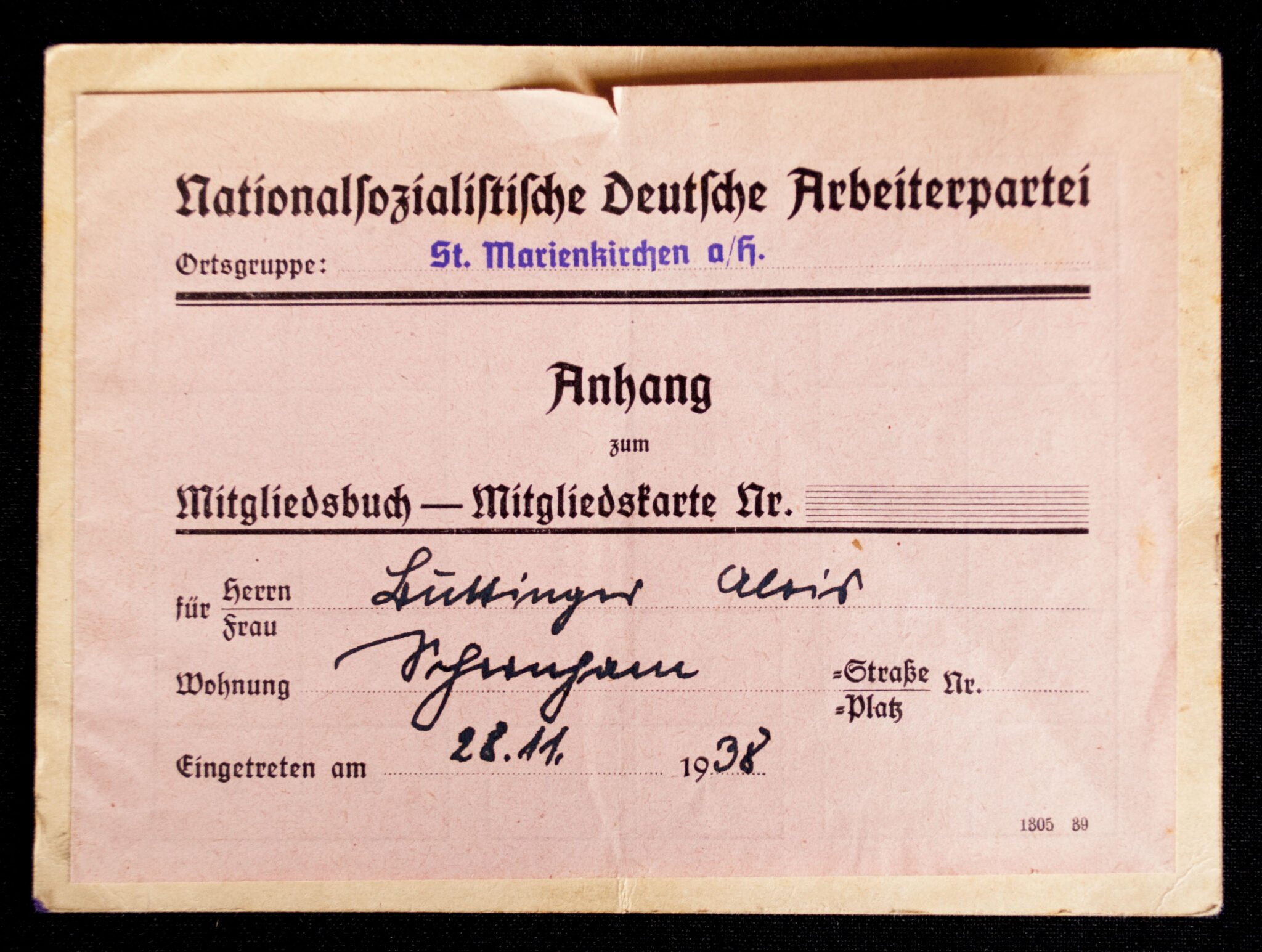 NSDAP Volunteer donations (member) card — image 3