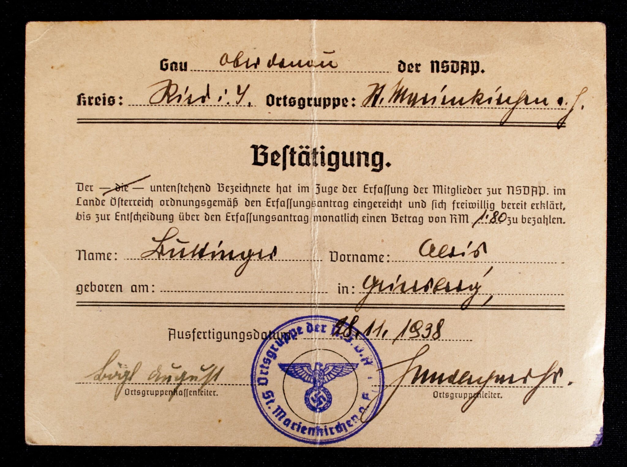 NSDAP Volunteer donations (member) card — image 4