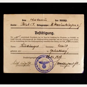 NSDAP Volunteer donations (member) card