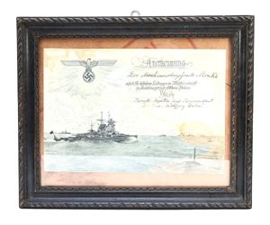 Framed 'Zerstörer Z9 Wilhelm Zenker' Commemorative Document