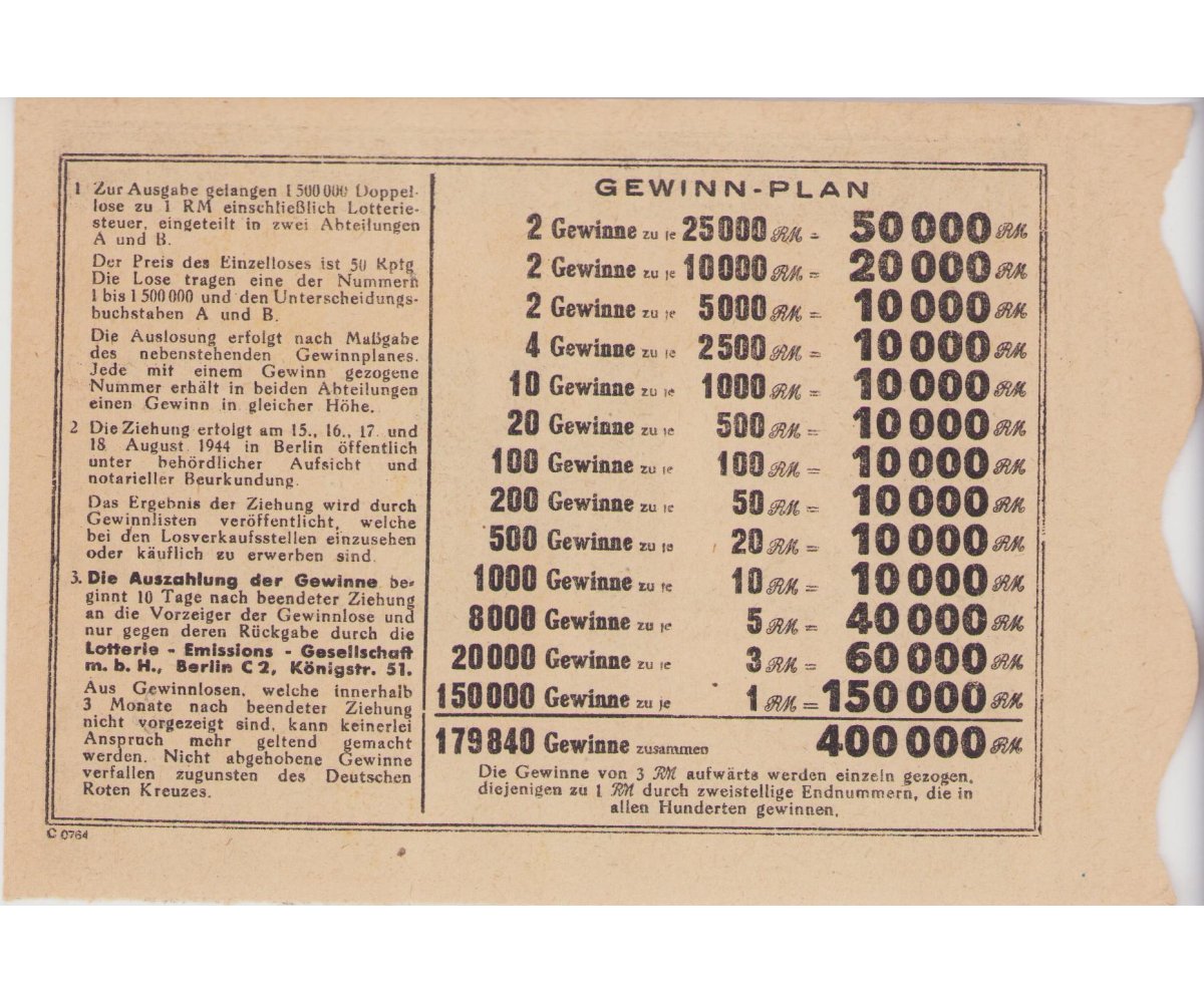 DRK Geldlotterie Ticket 1944 — image 2