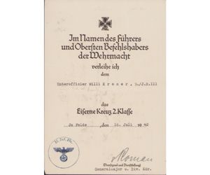 EKII Inf.Rgt.111 Award Document