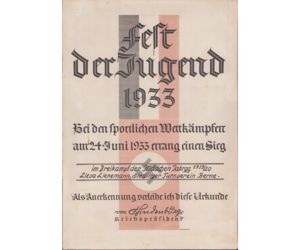 Large Fest der Jugend 1933 Award Document
