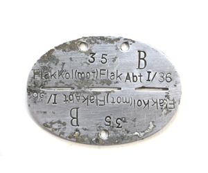 Flakkol(mot) I.Abt. Flak Rgt.36 Erkennungsmarke