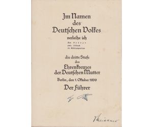 Mutter Kreuz in Bronze Award Document