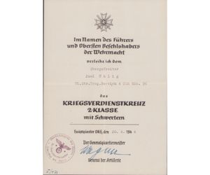 Wi.Str.Trsp. KvKII Award Document (Gen.Wagner)
