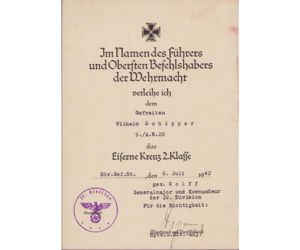 9.Btr./Art.Rgt.22 EKII Award Document