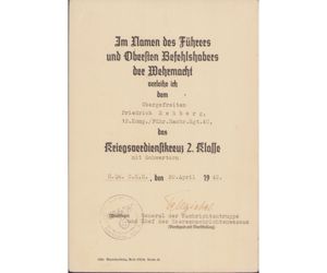 Führ.Nachr.Rgt.40 KvKII Award Document
