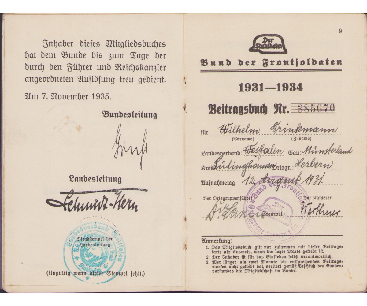 N.S.Deutscher Frontkämfper Mitgliedsbuch — image 7