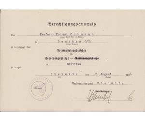 VWA in Mattweiß Award Document 1936