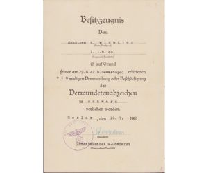 Inf.Rgt.401 VWA Urkunde