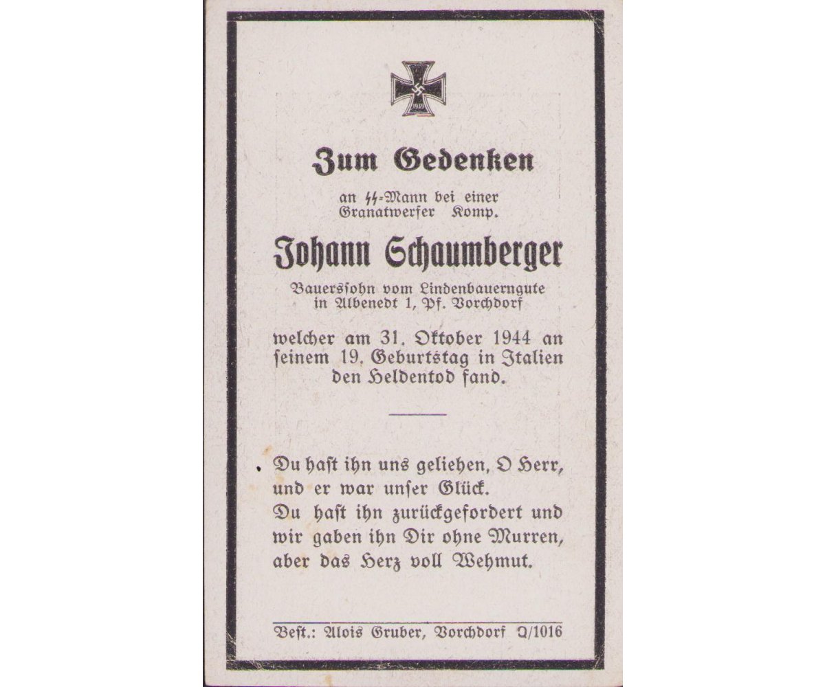 Waffen-ᛋᛋ Death Notice 1944 (Italy) — image 2