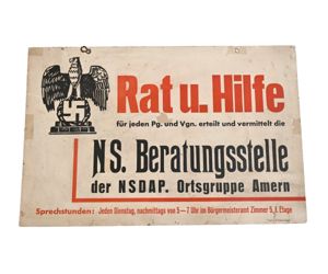 Rare NSDAP 'Rat u. Hilfe' Sign