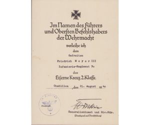 Inf.Rgt.90 EKII Award Document (20.Inf.-Div.)