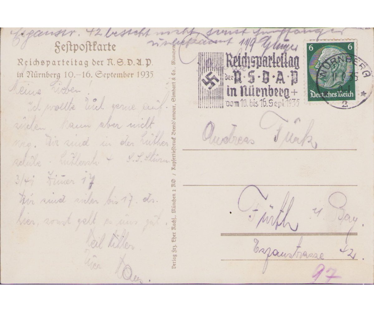 'Reichsparteitag Nürnberg 1935' Postcard — image 2