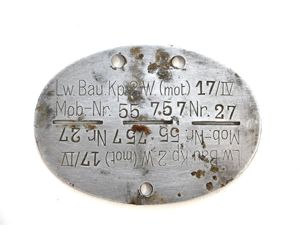 Lw.Bau.Kp.2.W.(mot) 17/IV Erkennungsmarke