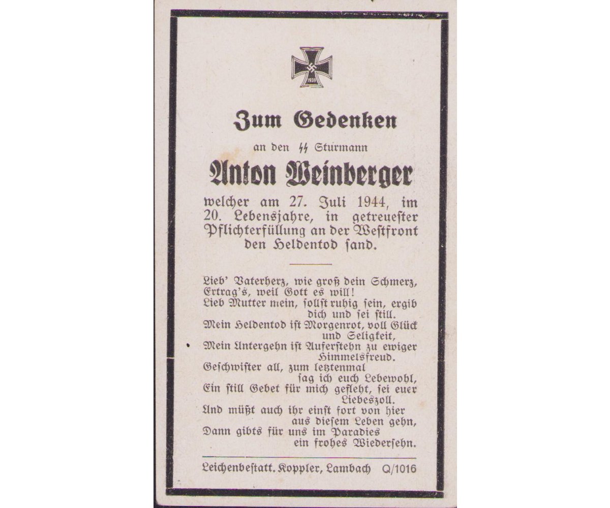 Waffen-ᛋᛋ Death Notice (burried at La Cambe) — image 2