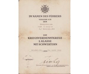 Gren.Rgt.363 KVKII Award Document