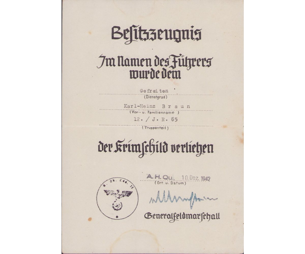 Inf.Rgt.65 Krimschild/VWA Document Set — image 4