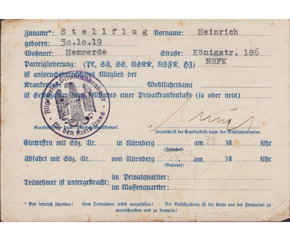 1938 Reichsparteitages Ausweis — image 2