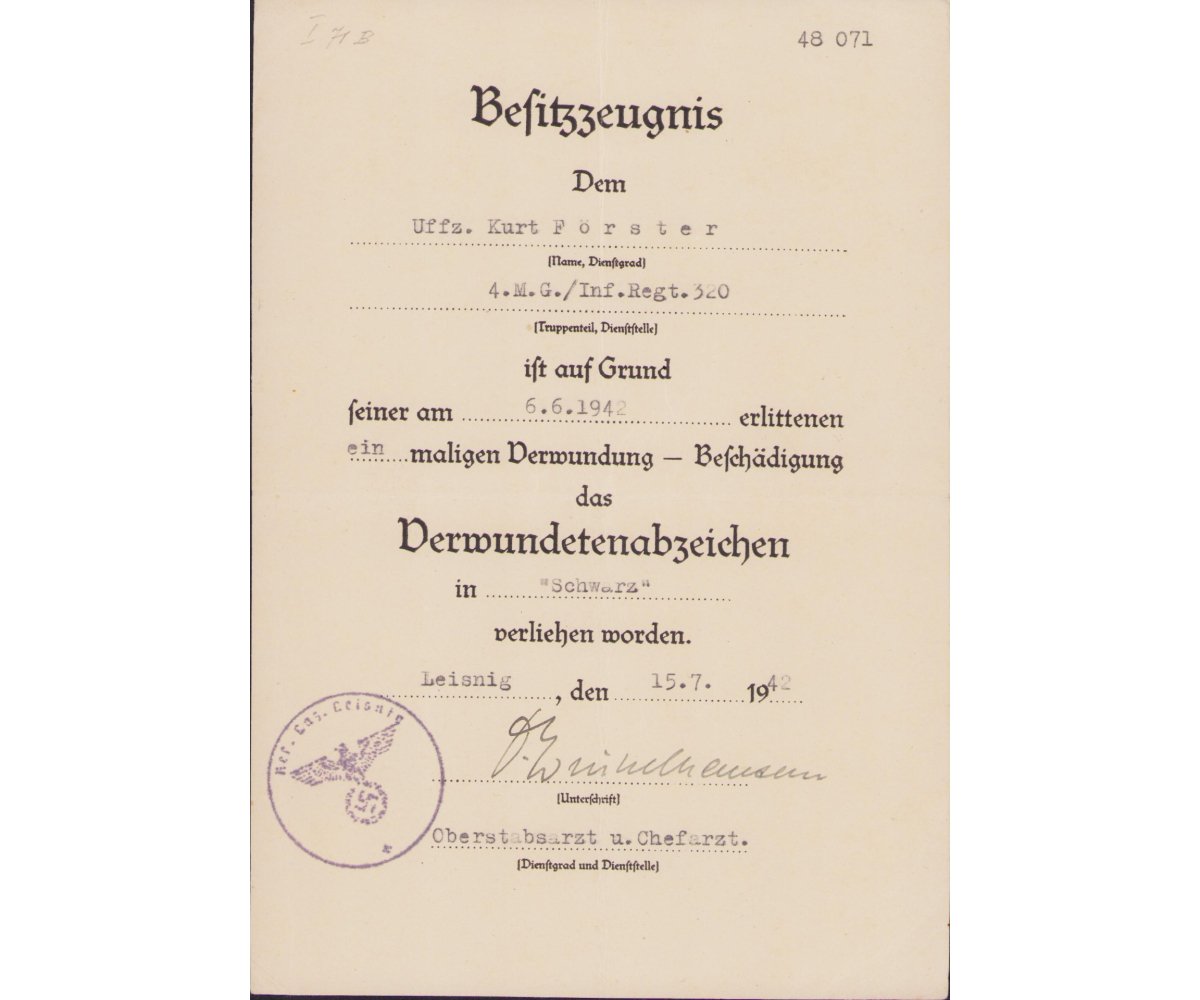 3-Piece 4.M.G./Inf.Rgt.320 Award Document Grouping — image 4