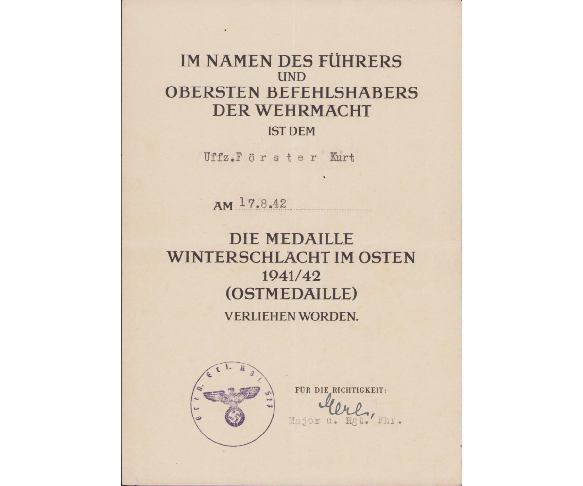 3-Piece 4.M.G./Inf.Rgt.320 Award Document Grouping — image 6