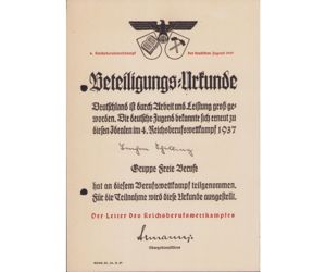 Reichsberufswettkampf der DJ 1937 Certificate