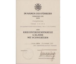 Rare Kriegsberichter KVKII Award Document