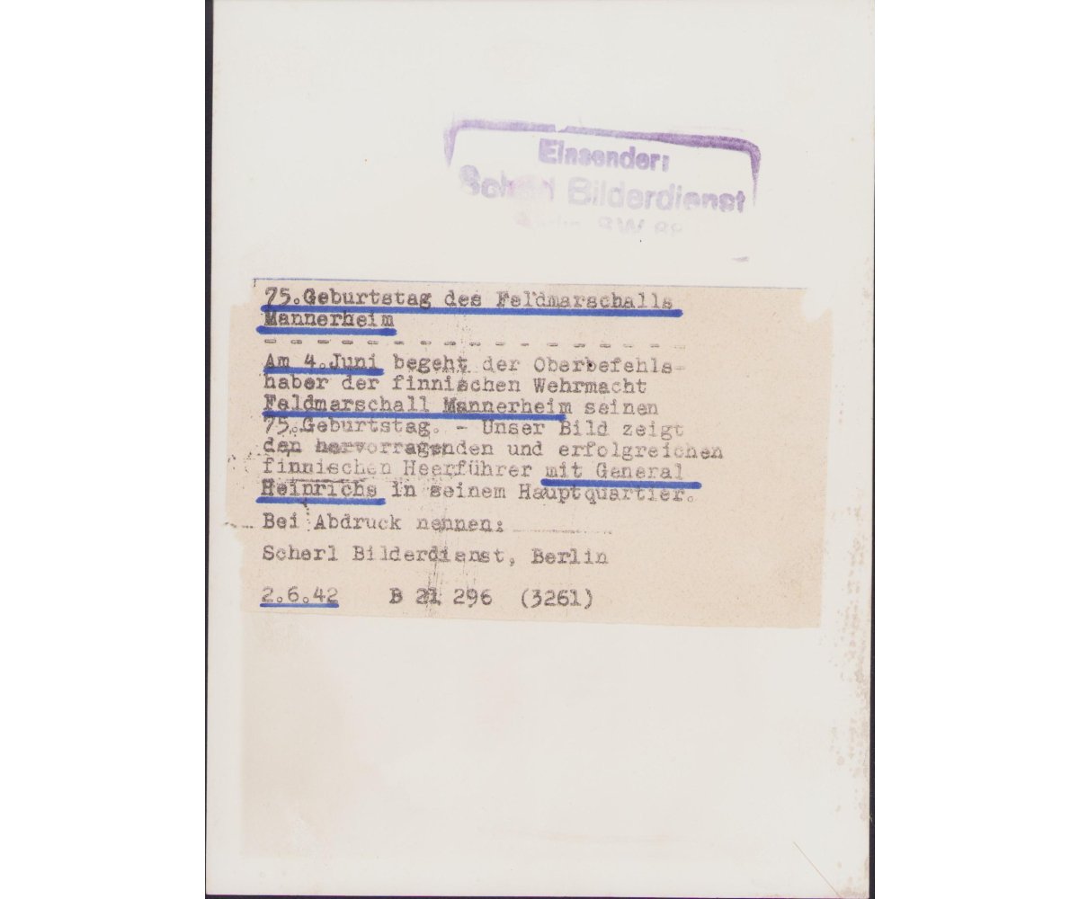 Ritterkreuzträger Feldm. Mannerheim Press Photo — image 2