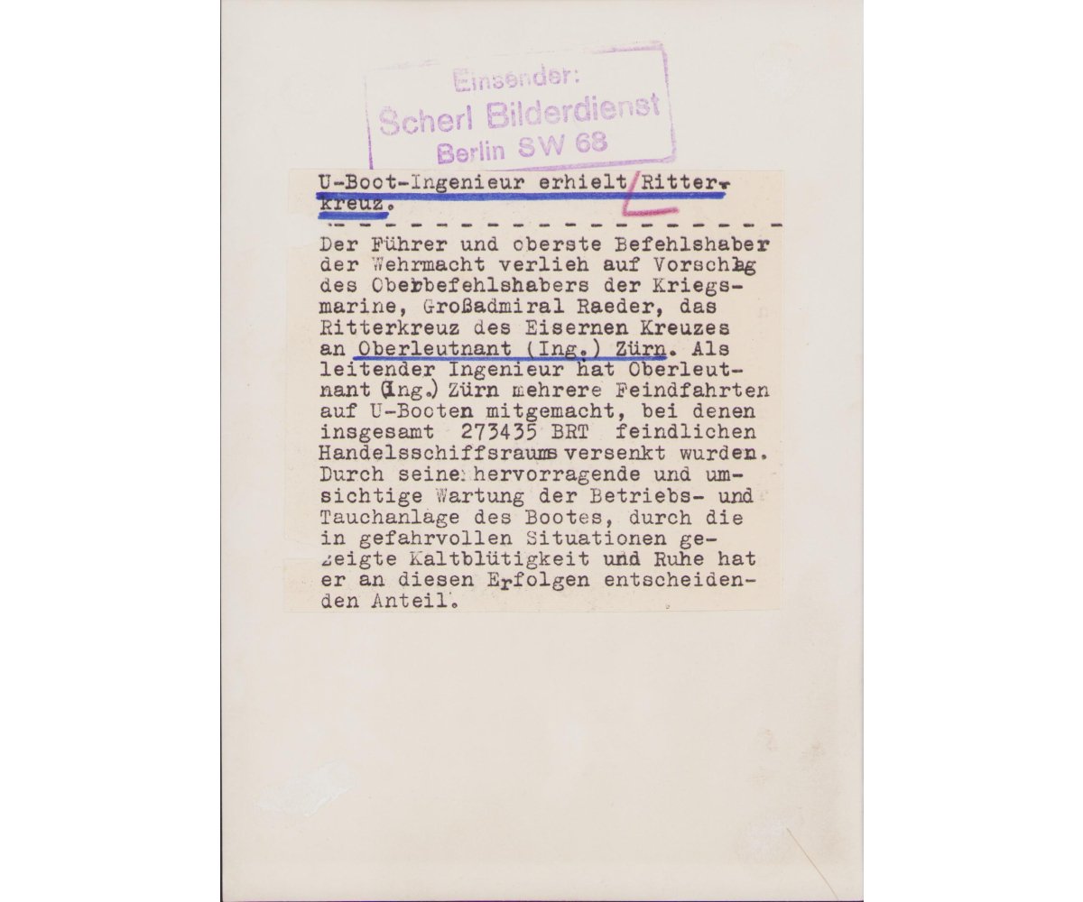 Ritterkreuzträger U-Boot Ing. Zürn Press Photo — image 2