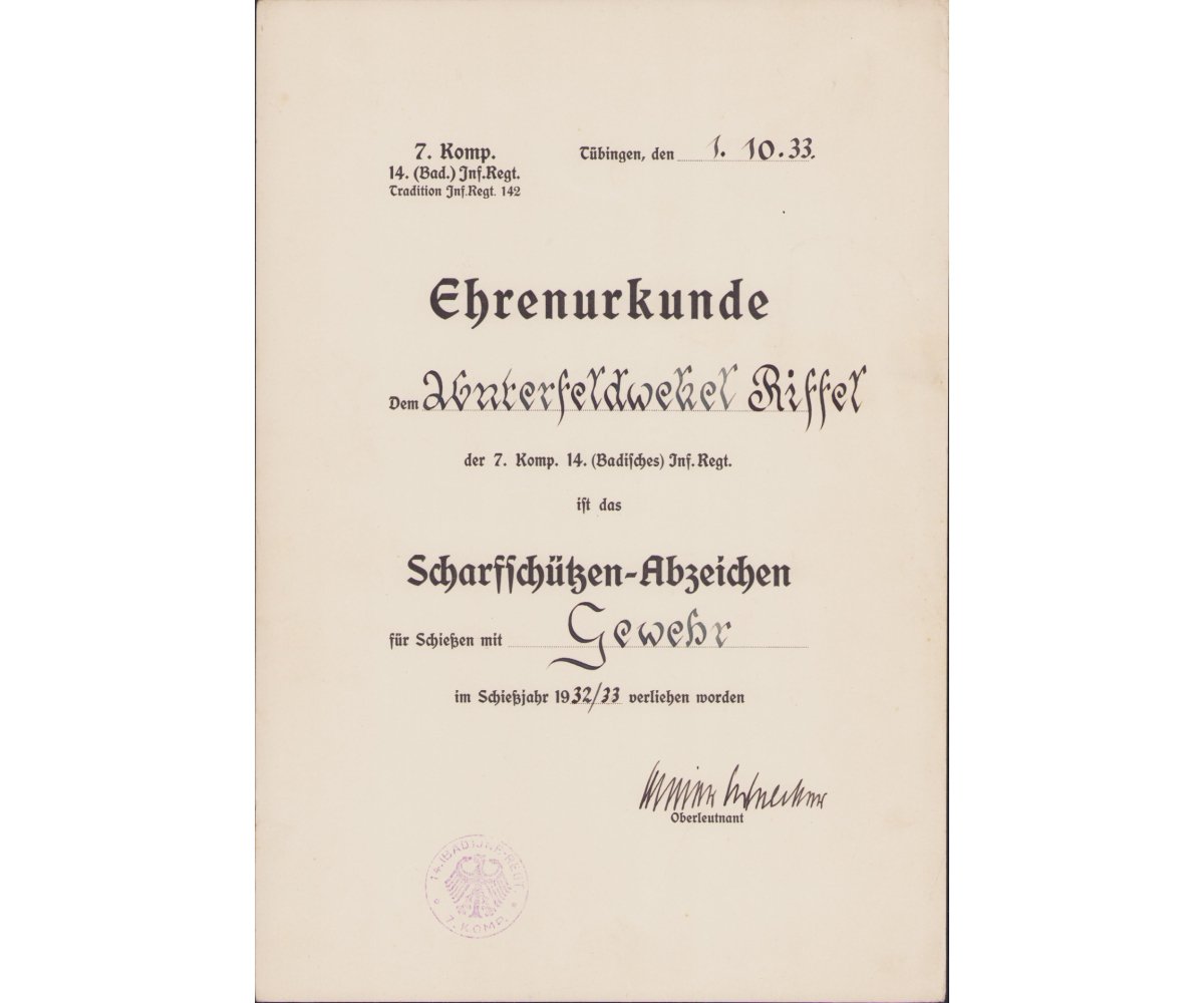 3-Piece Scharfschützen-Abzeichen Award Documents — image 2