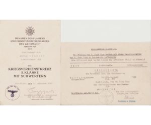 Oblt.d.Res. Fahrkol.205 KVKII Award Document