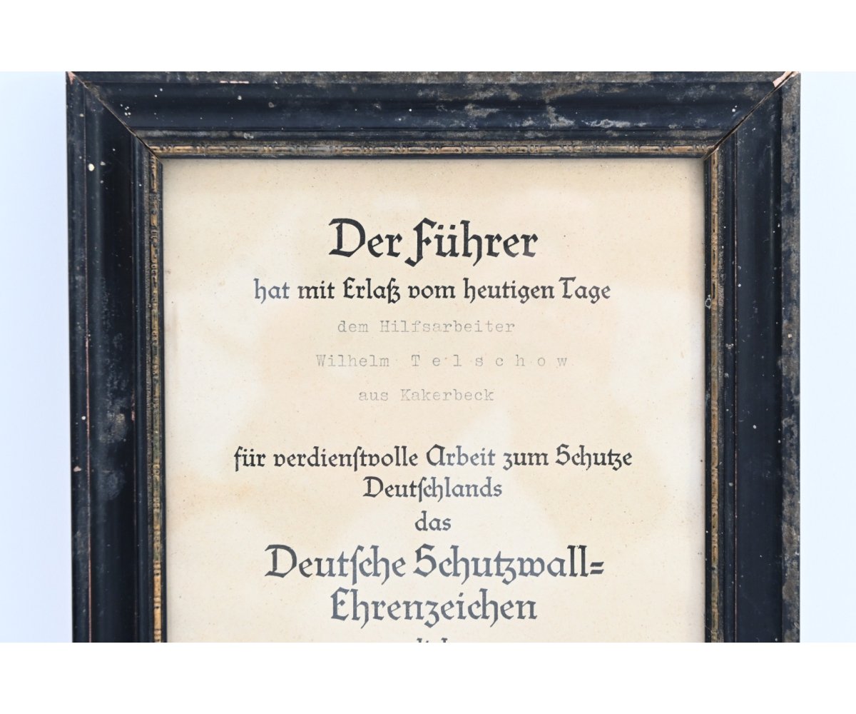Framed Schutzwall-Ehrenzeichen Award Document — image 2