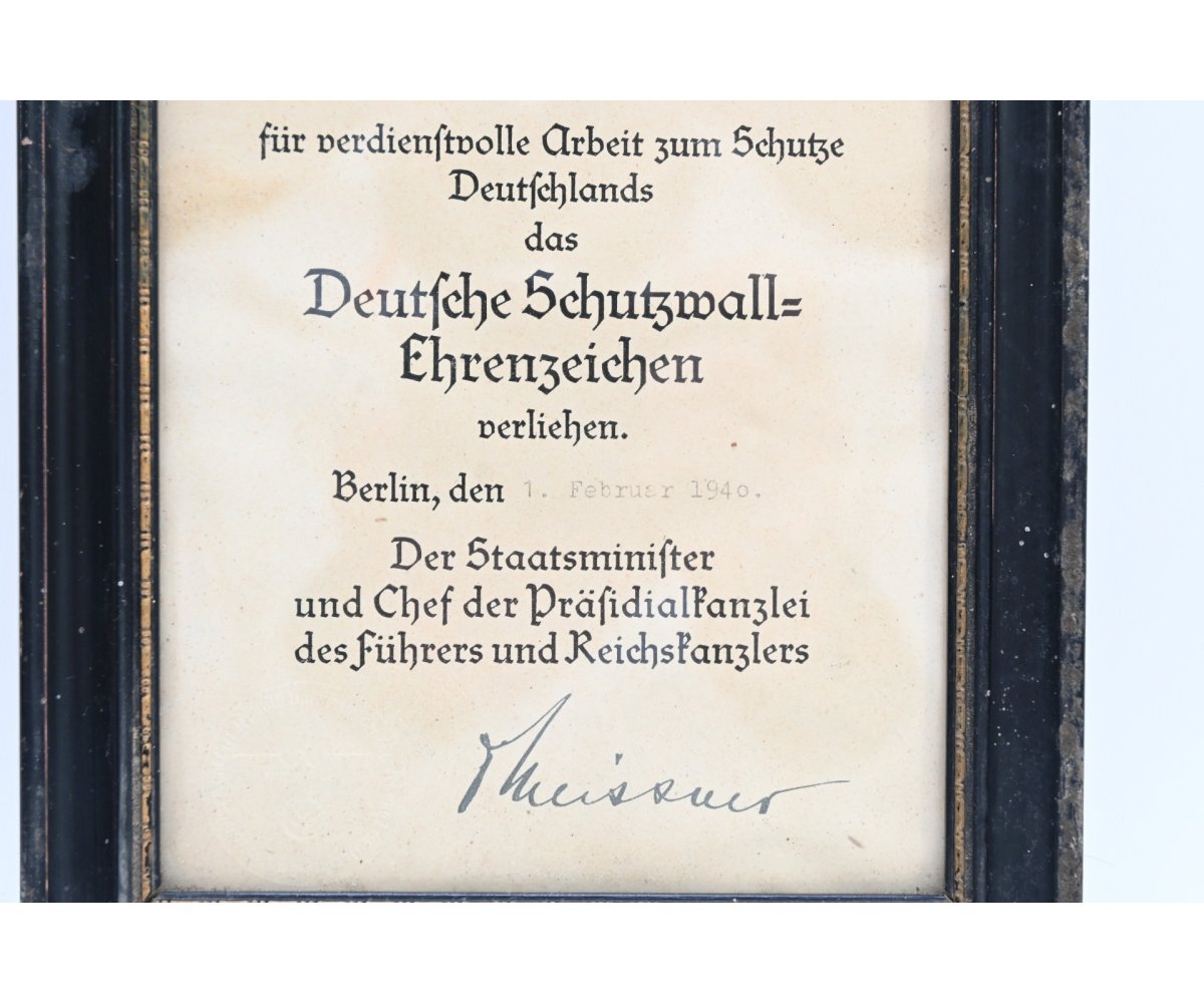 Framed Schutzwall-Ehrenzeichen Award Document — image 3