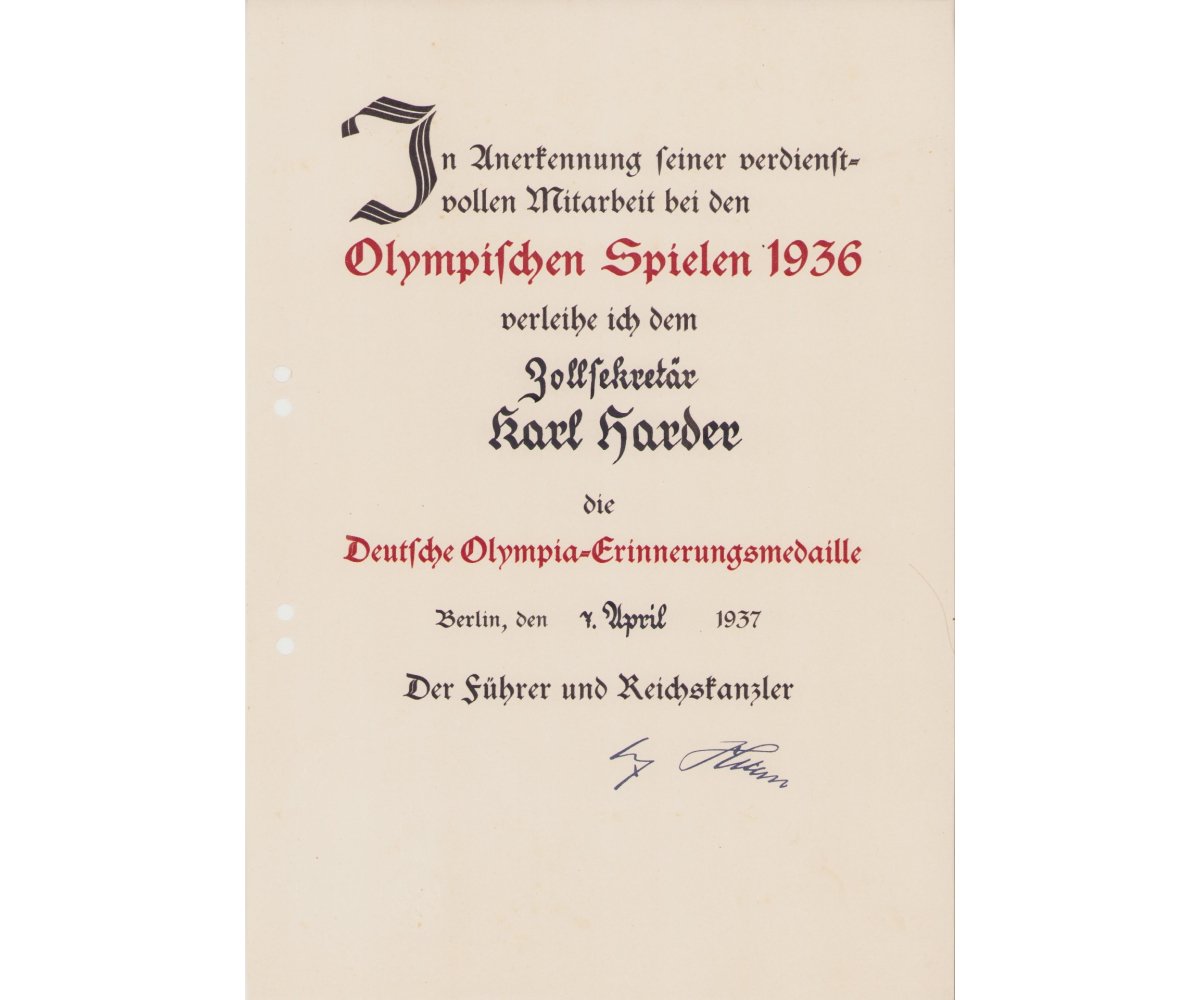 Olympia 1936 Award Document Grouping — image 2