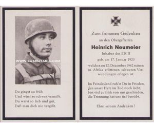 FJ. Rgt. Hermann Göring Death Notice (KIA in Afrika)