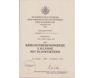 Stabsbttr.III./Art.-Rgt.258 KVKII Award Document