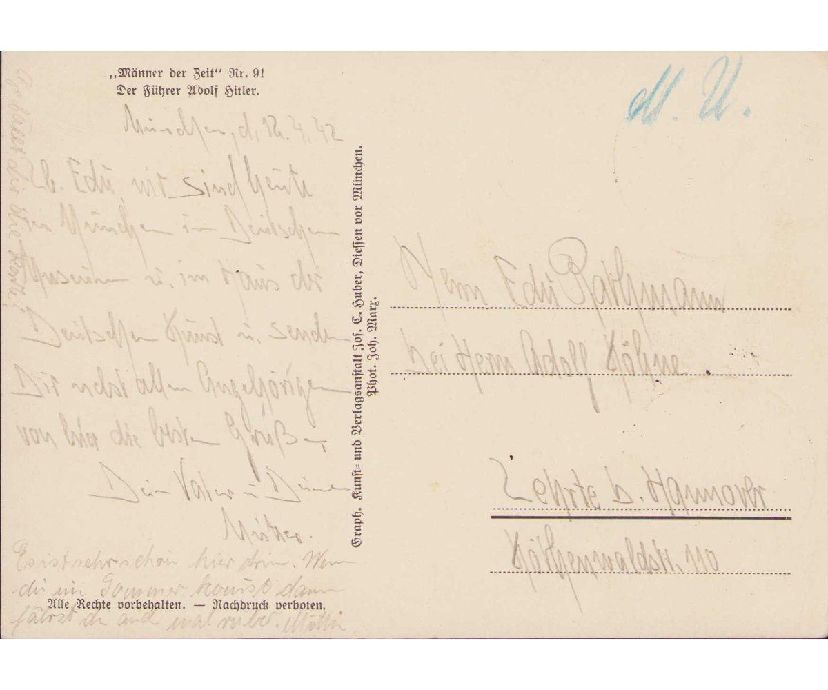 Adolf Hitler Propaganda Portrait Postcard 1942 — image 2