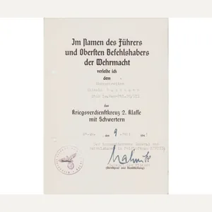 Lw.Bau-Batl.20/III KVKII Award Document (Italy)