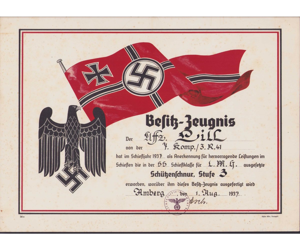 Inf.Rgt.41 l.M.G. Schützenschnur Award Document