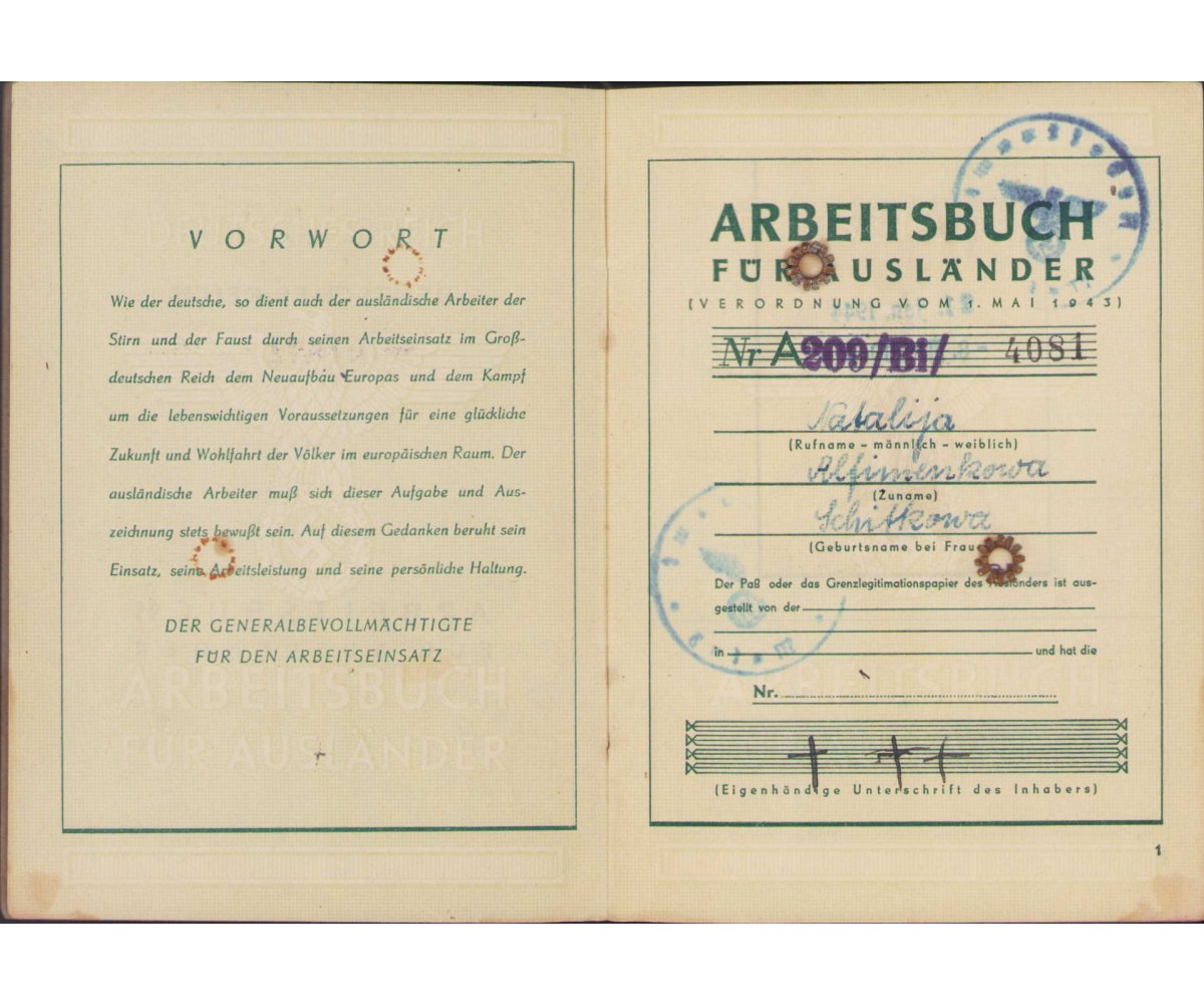 Arbeitsbuch für Ausländer 1944 (Ostarbeiter-in) — image 2