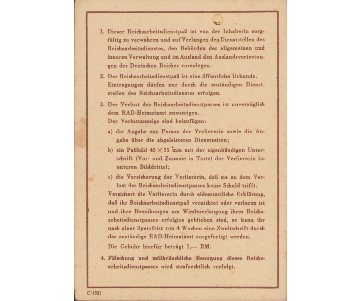 Reichsarbeitsdienst-Paß Weibliche Jugend — image 3