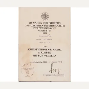 Gren.Rgt.332 KVKII Award Document